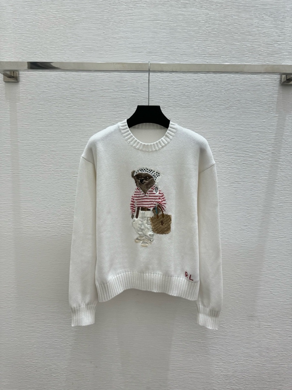 Polo Ralph Lauren White Vacation Polo Bear Crewneck Knit Sweater